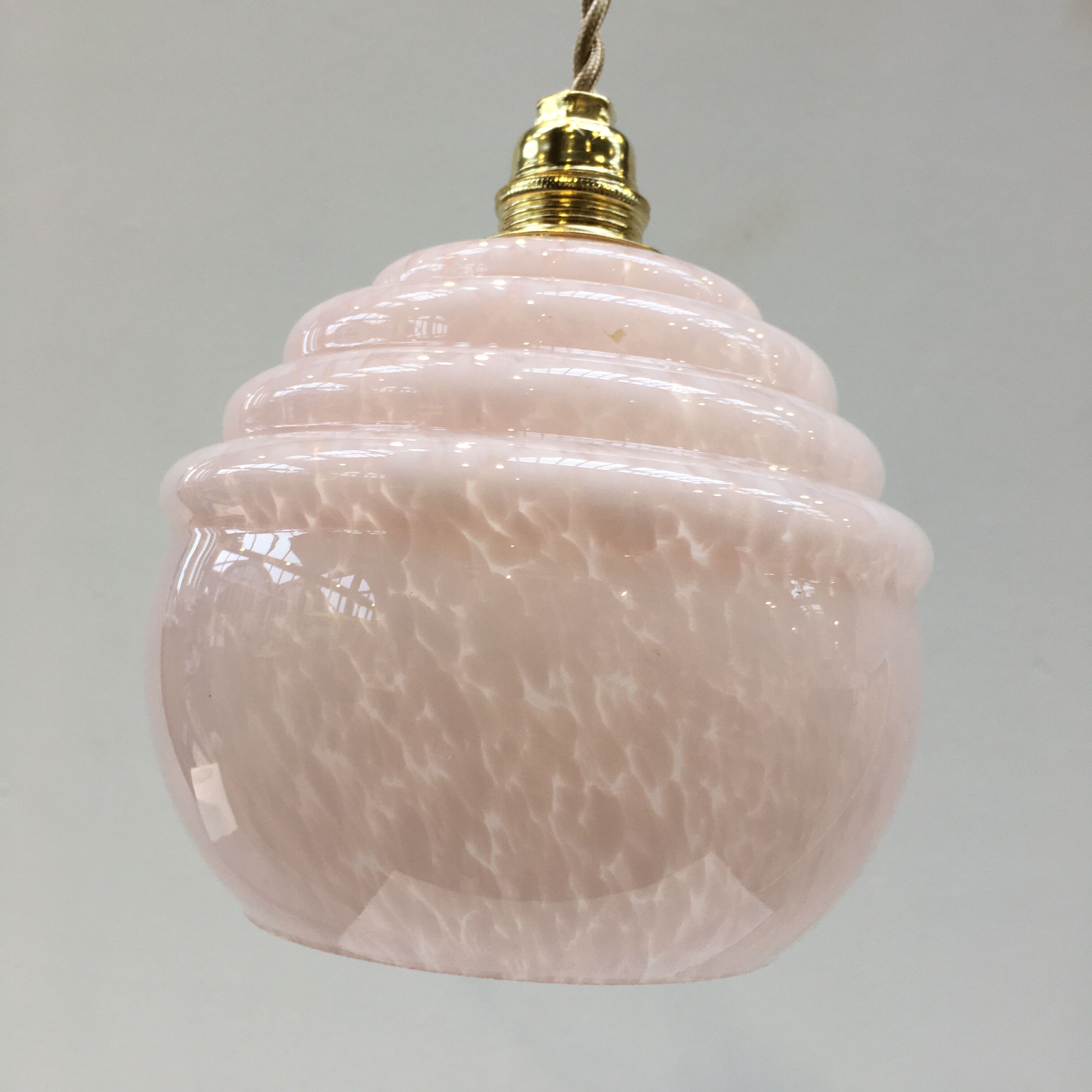 Art Deco pendant lamp in pink Clichy glass