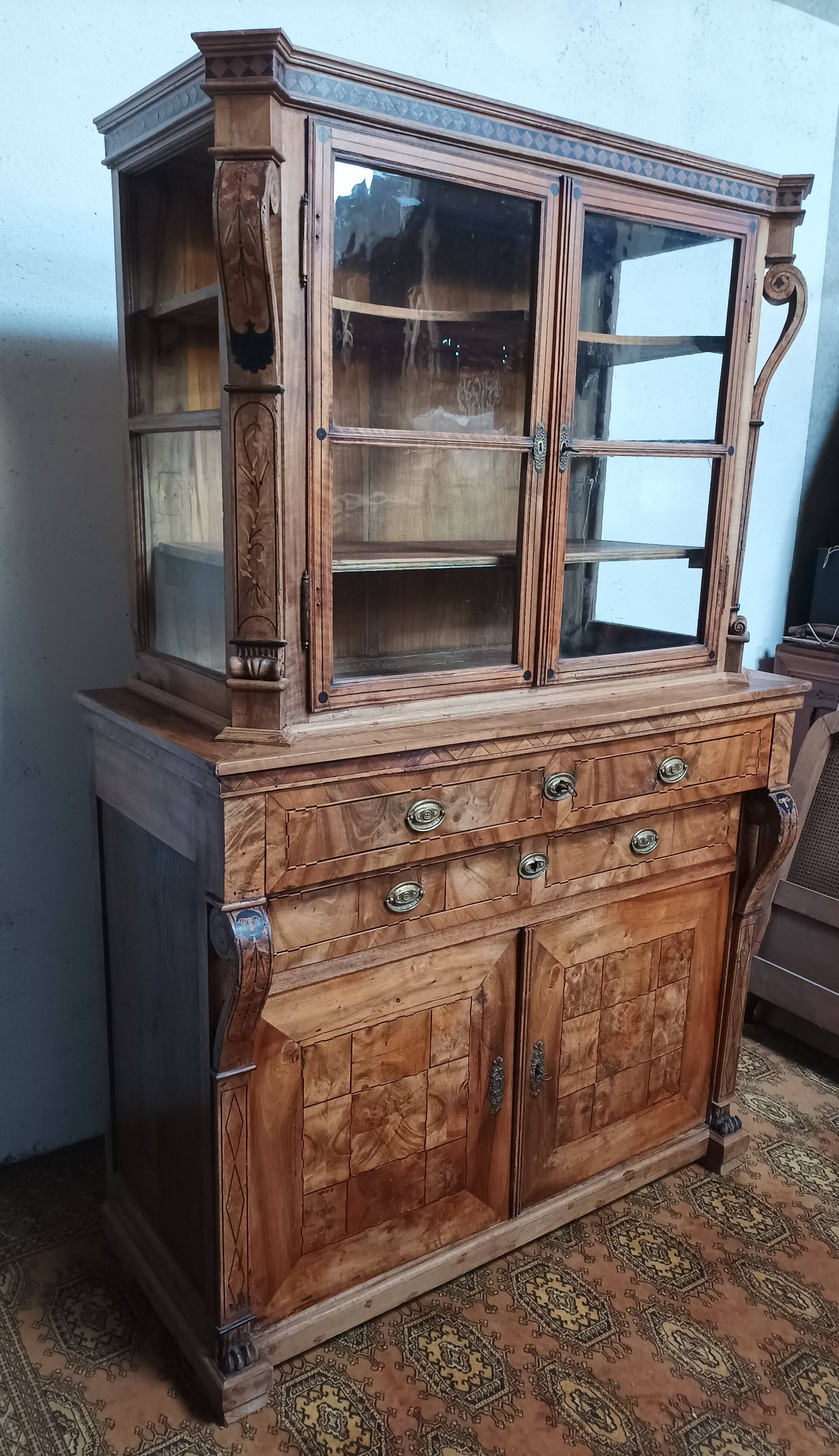 Biedermeier period sideboard in precious wood and ebony marquetry