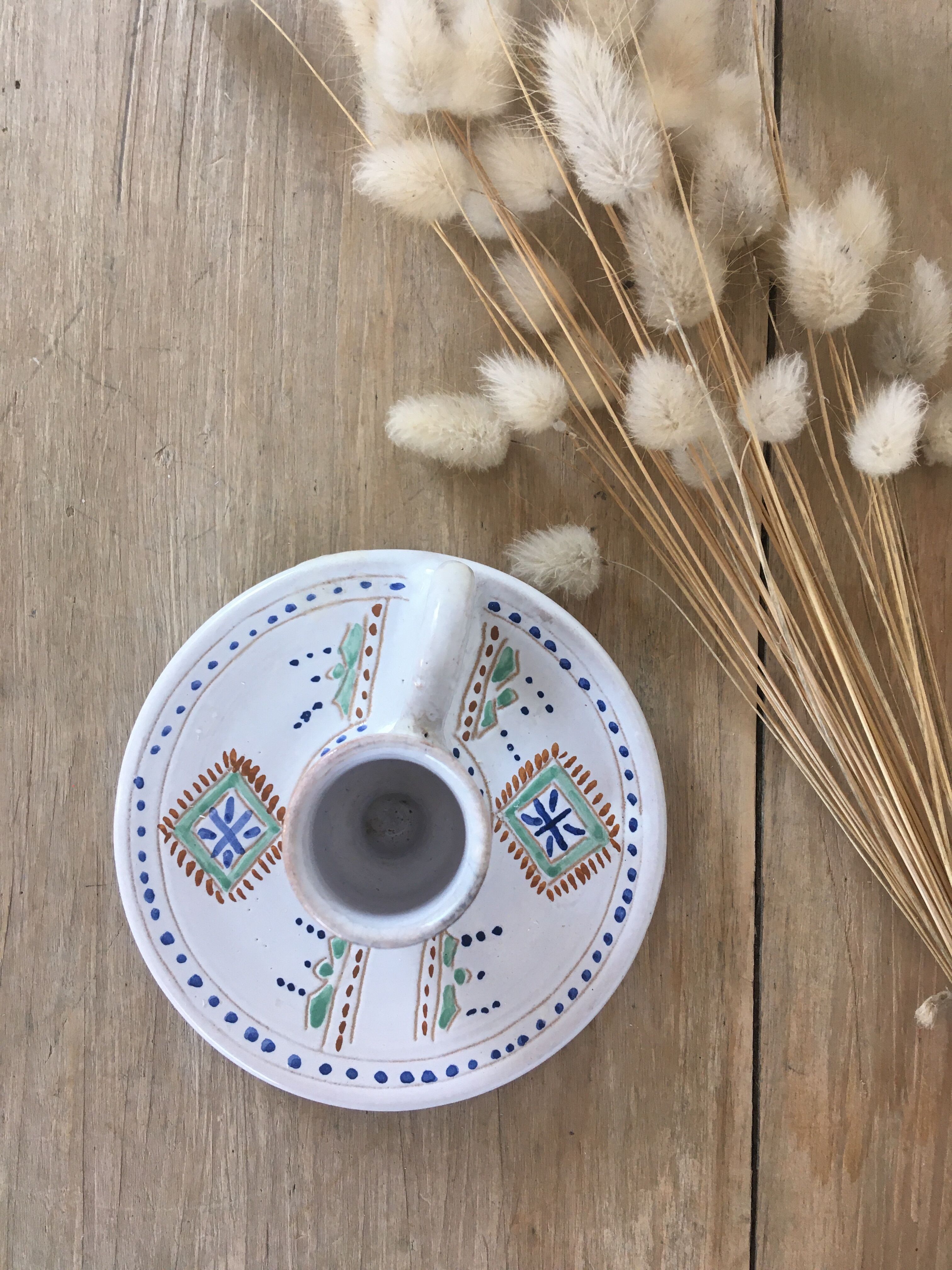 Green ceramic cellar rat candle holder