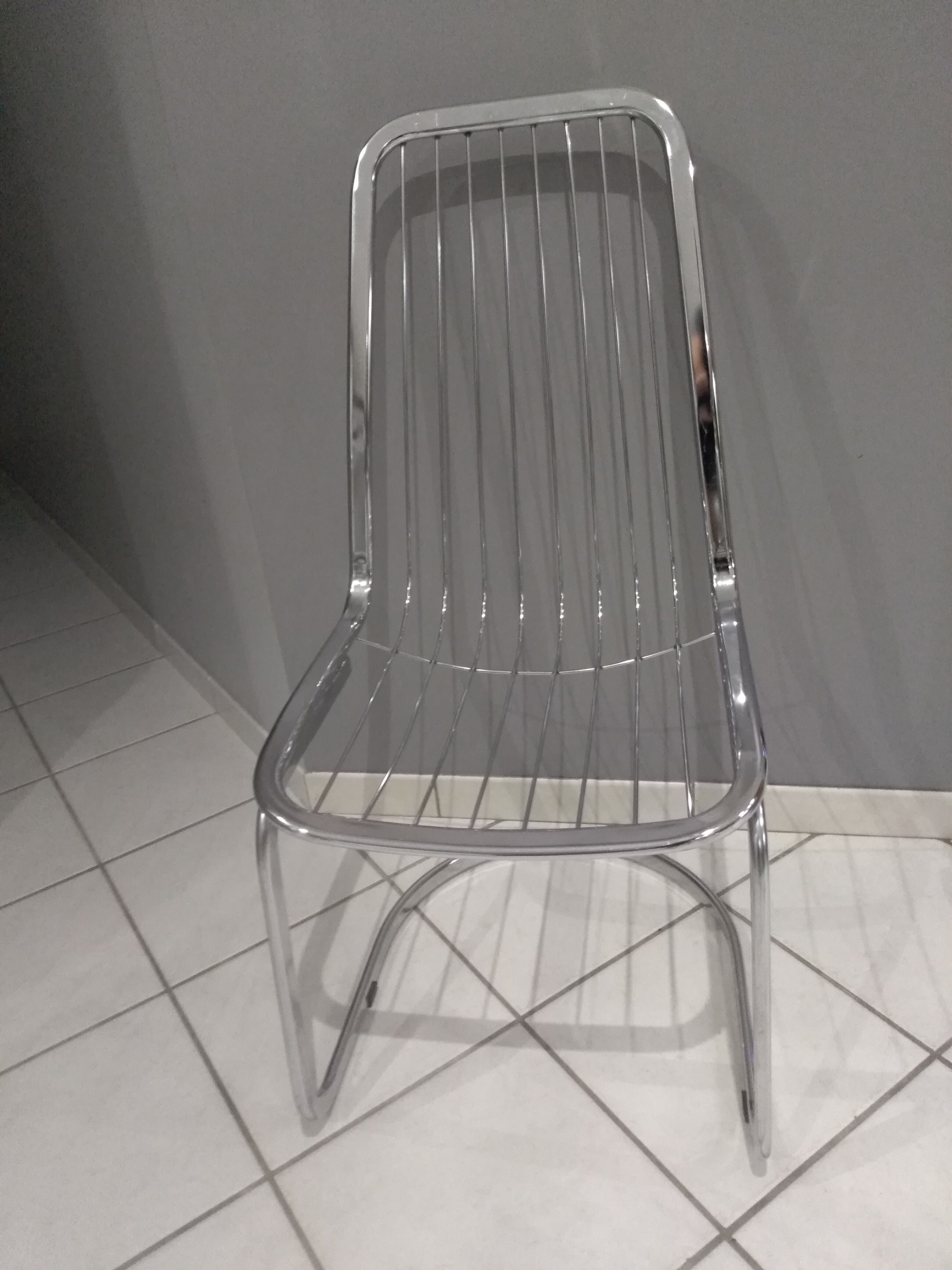 Suite of 6 vintage chrome metal chairs 1970