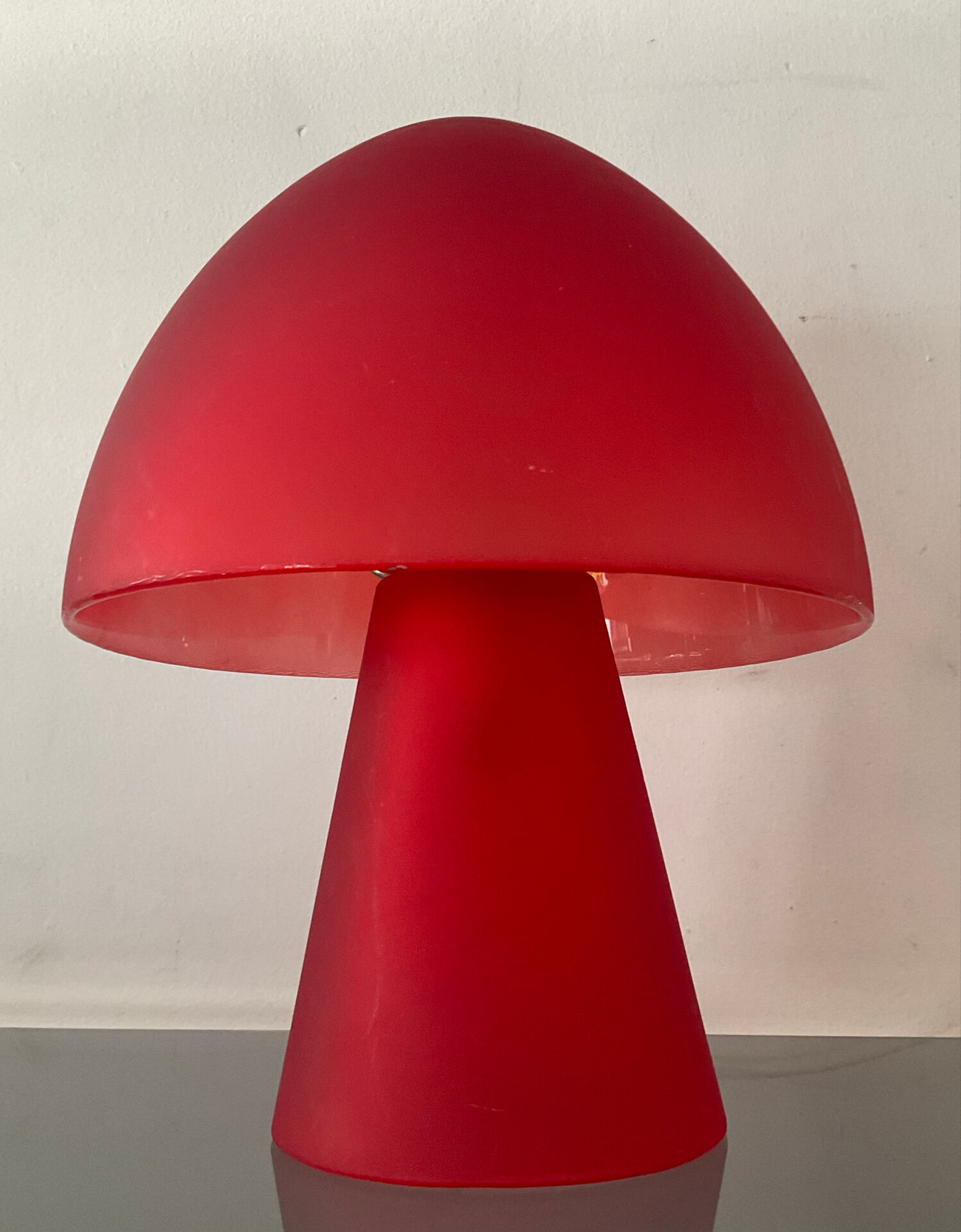 Vintage red glass mushroom lamp