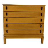 Vintage chest of drawers with 5 drawers in light wood, French design from the 60s/70s.