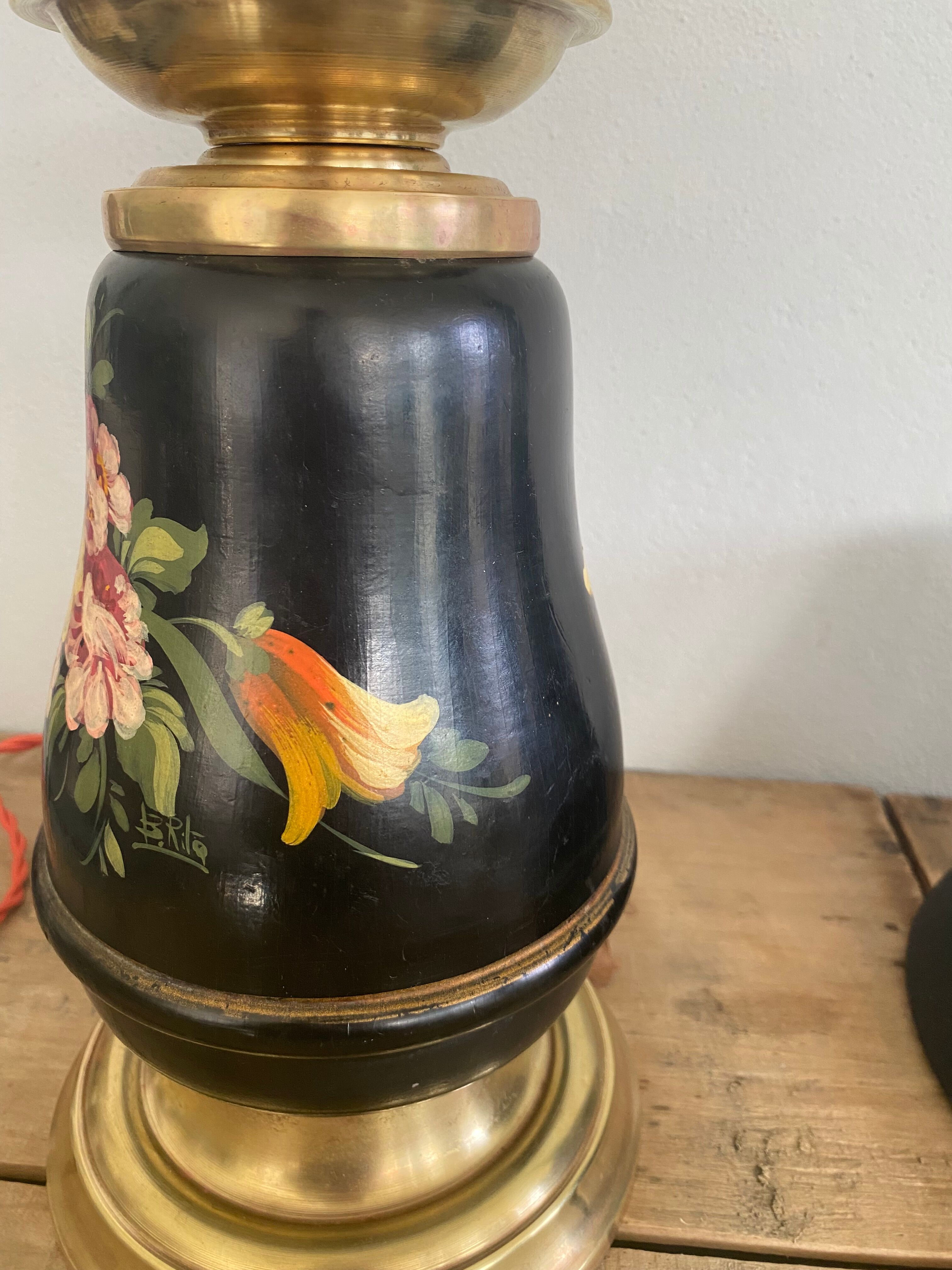 19th century ceramic lamp base, 2 m fabric cable