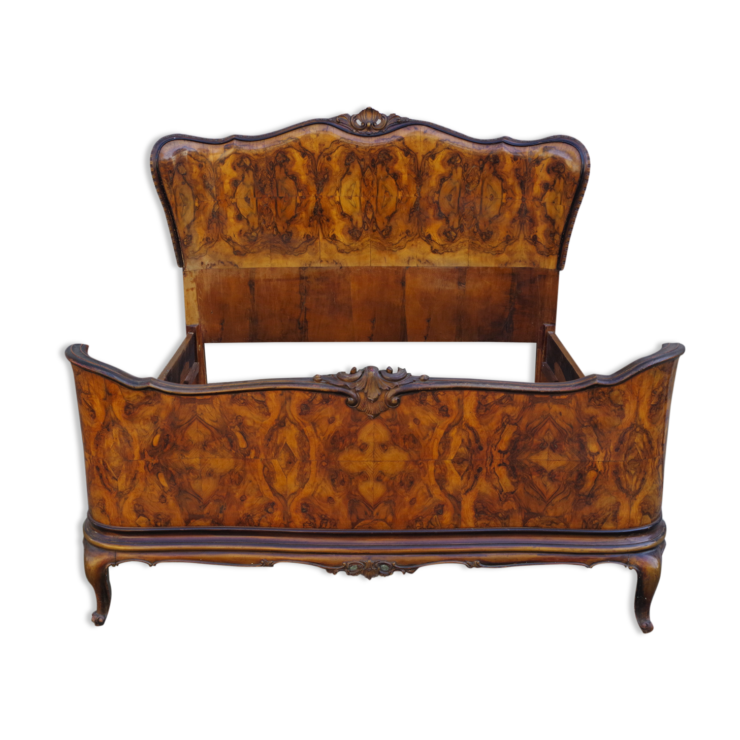 Rounded Walnut Burl Double Bed, 1950s