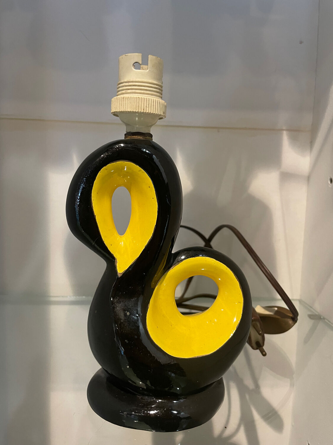 50s ceramic lamp base Vallauris black and yellow