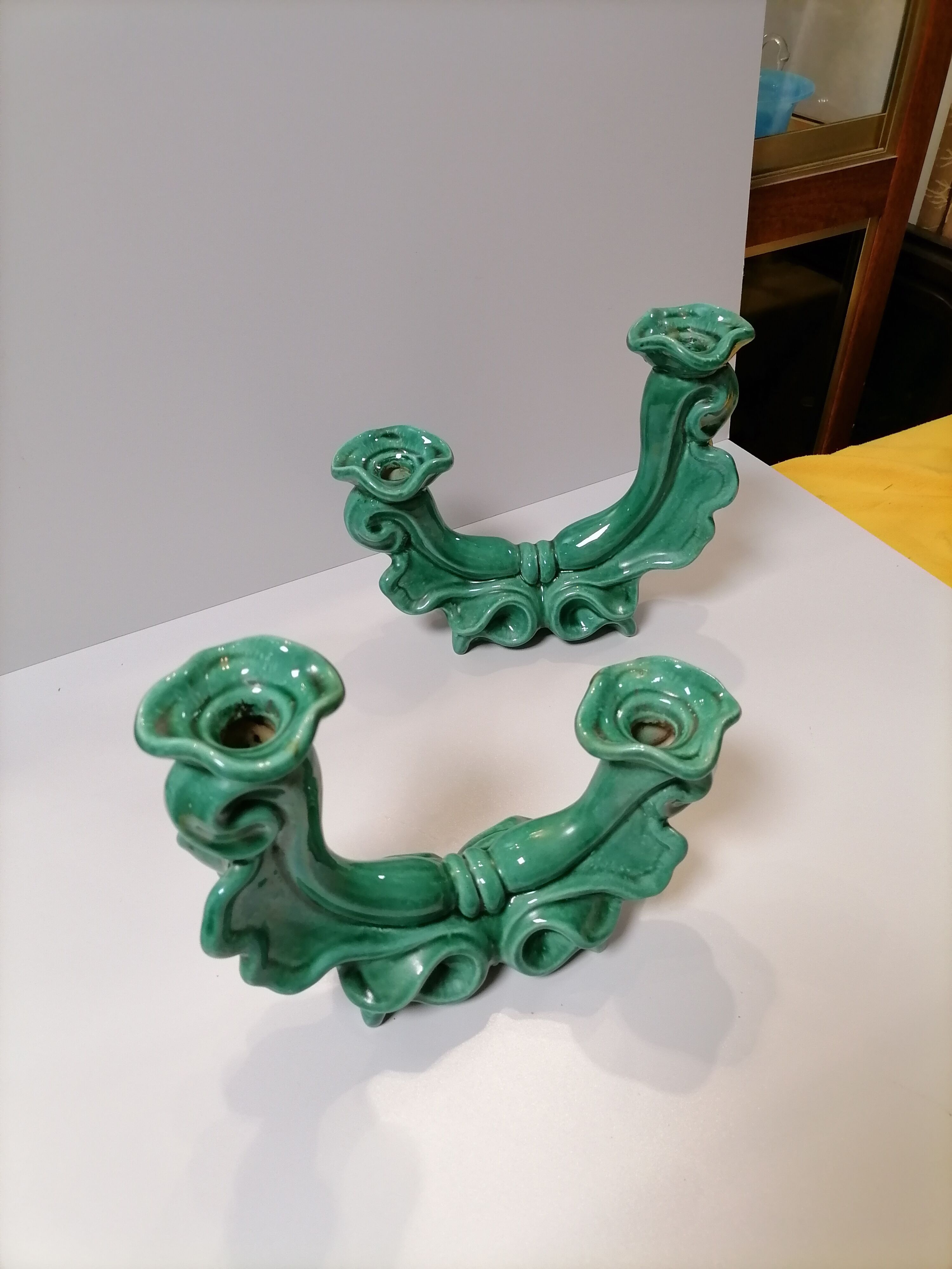 Pair of ceramic candle holders