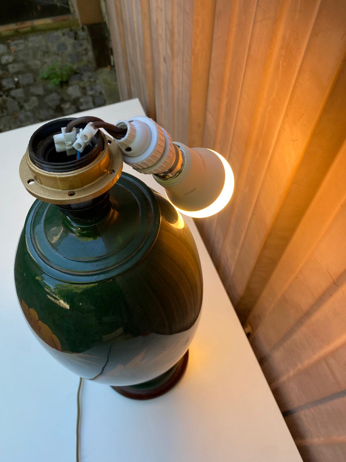 Lampe italienne Ida Bellini en céramique verte et dorée