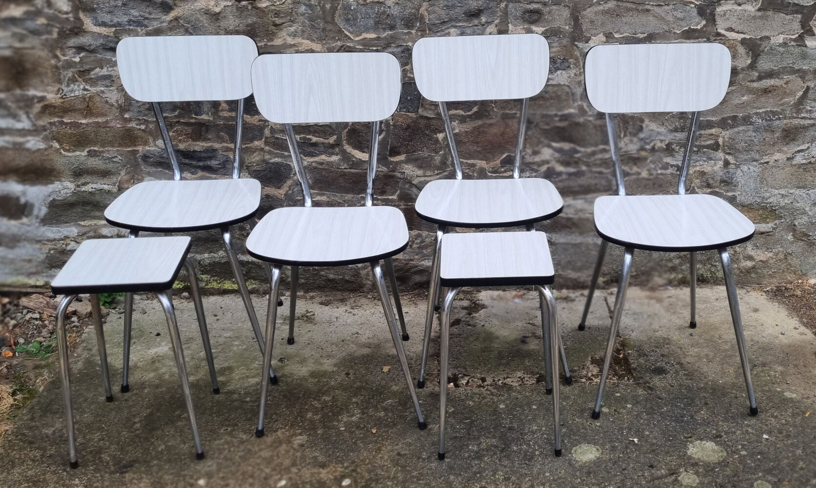 Set table chairs formica bicolor white and wood, feet eiffel, SIF, 70s, its 4 chairs