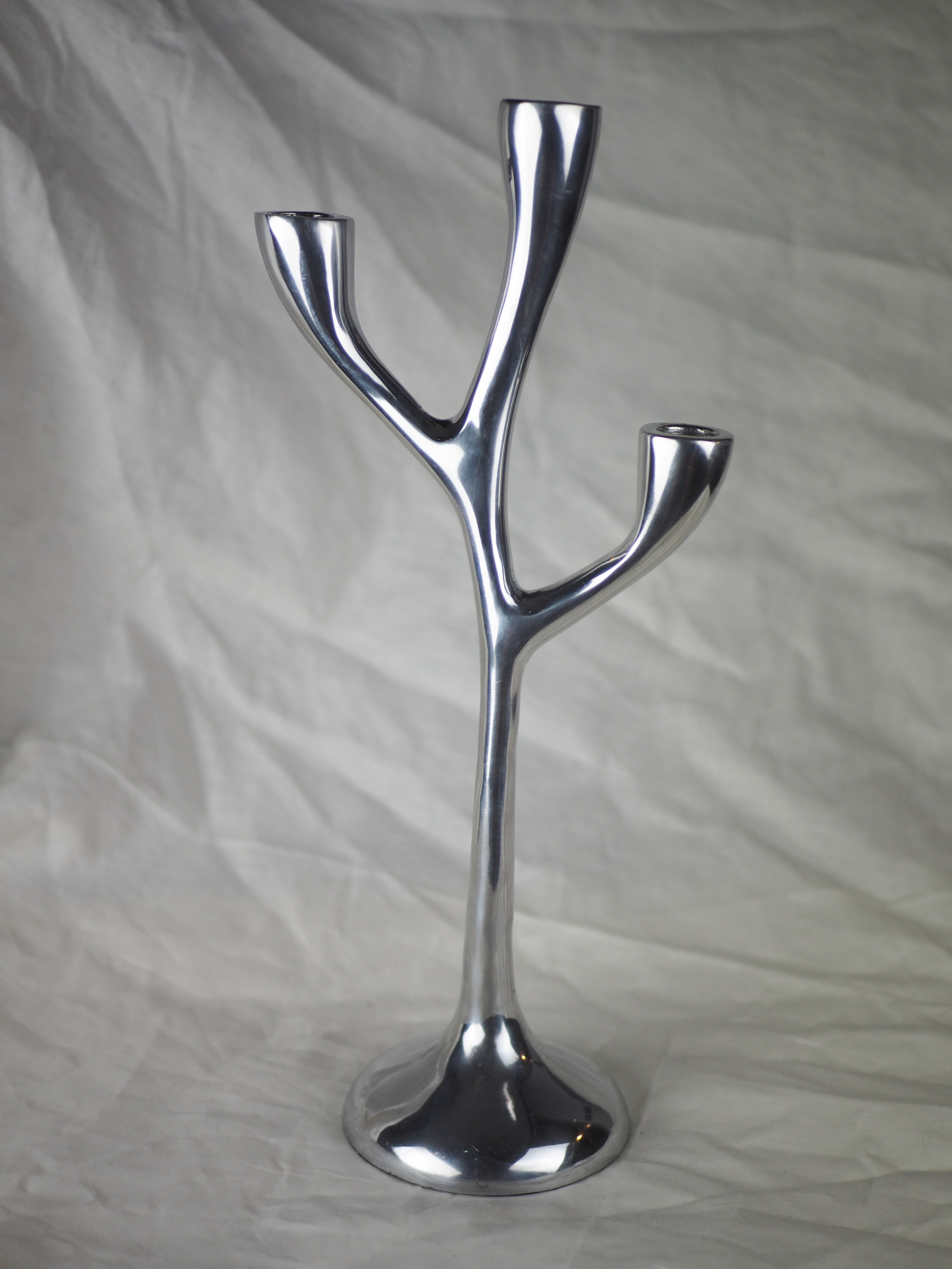 Modern mid-century aluminum three-pointed candelabra