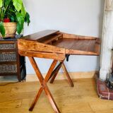 Desk, writing desk in solid rosewood and studded leather, 20th century.