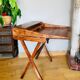 Desk, writing desk in solid rosewood and studded leather, 20th century.
