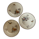 Lot de 3 assiettes plates en terre de fer polychrome E. Bourgeois
