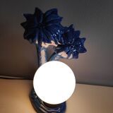 Blue ceramic palm lamp and white opaline globe