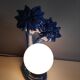 Blue ceramic palm lamp and white opaline globe