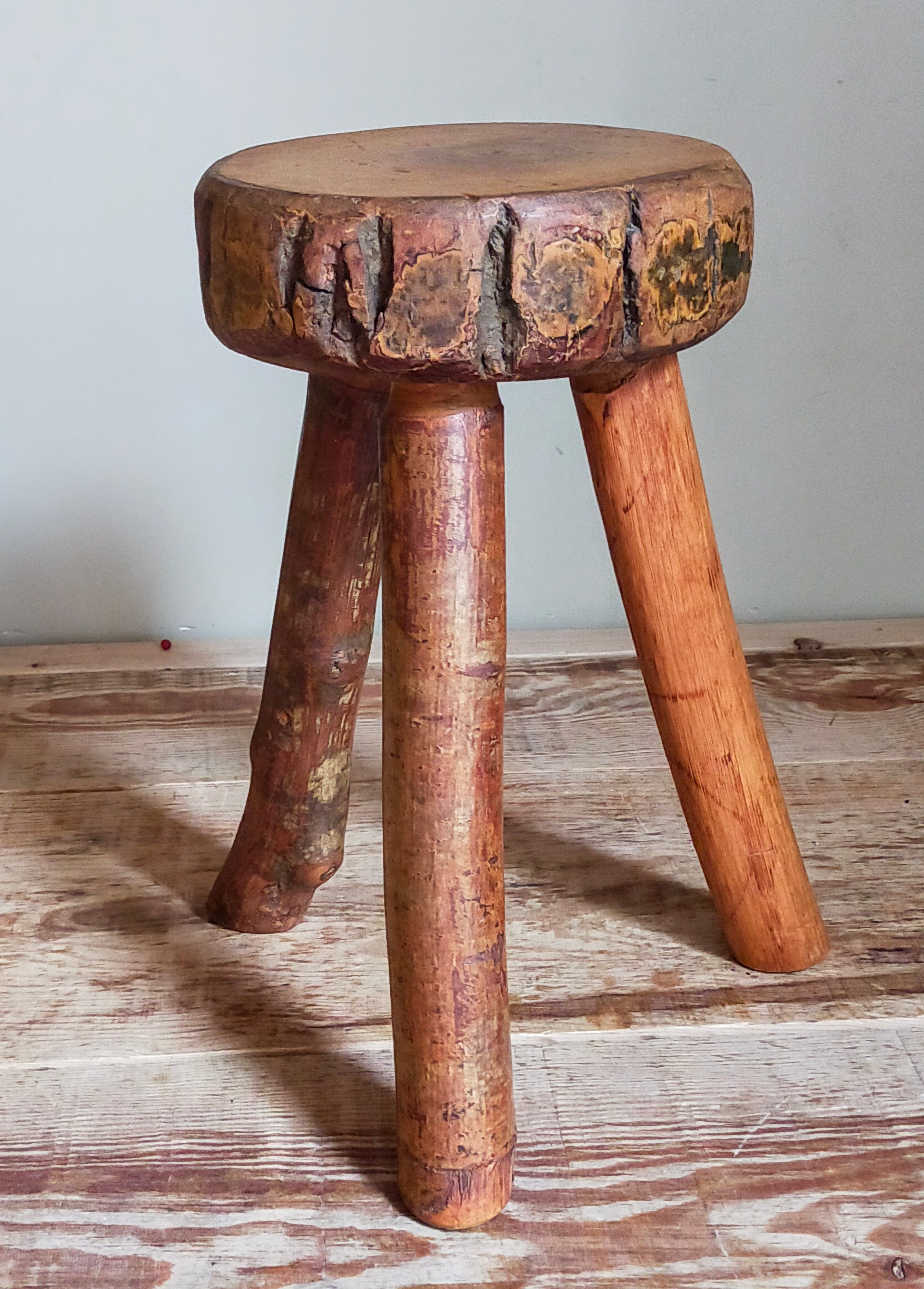 Tripod side stool solid wood Art-popular vintage