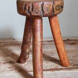 Tabouret d'appoint tripode bois massif Art-populaire vintage
