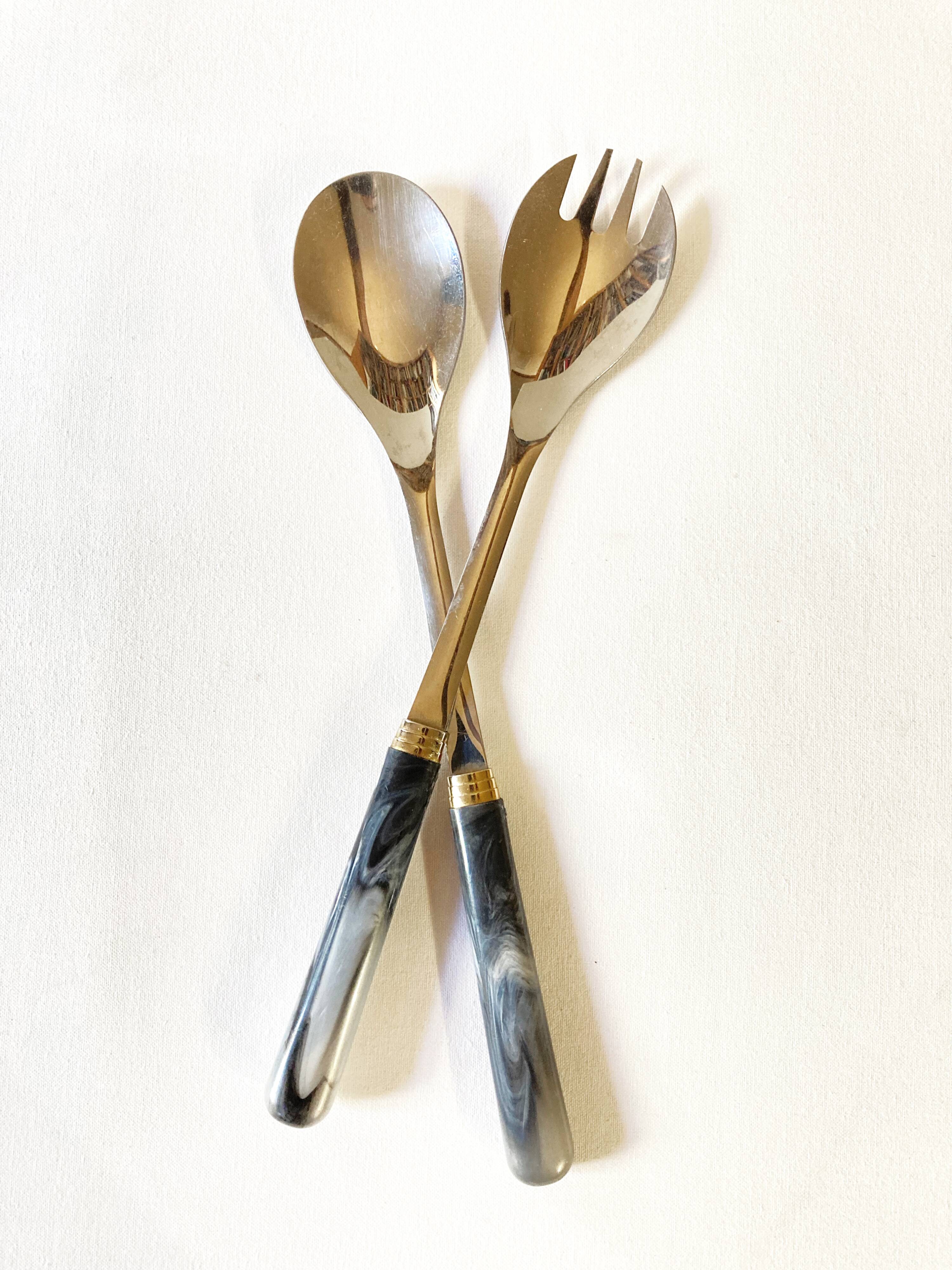 Stainless steel and bakelite serving cutlery, Guy Degrenne