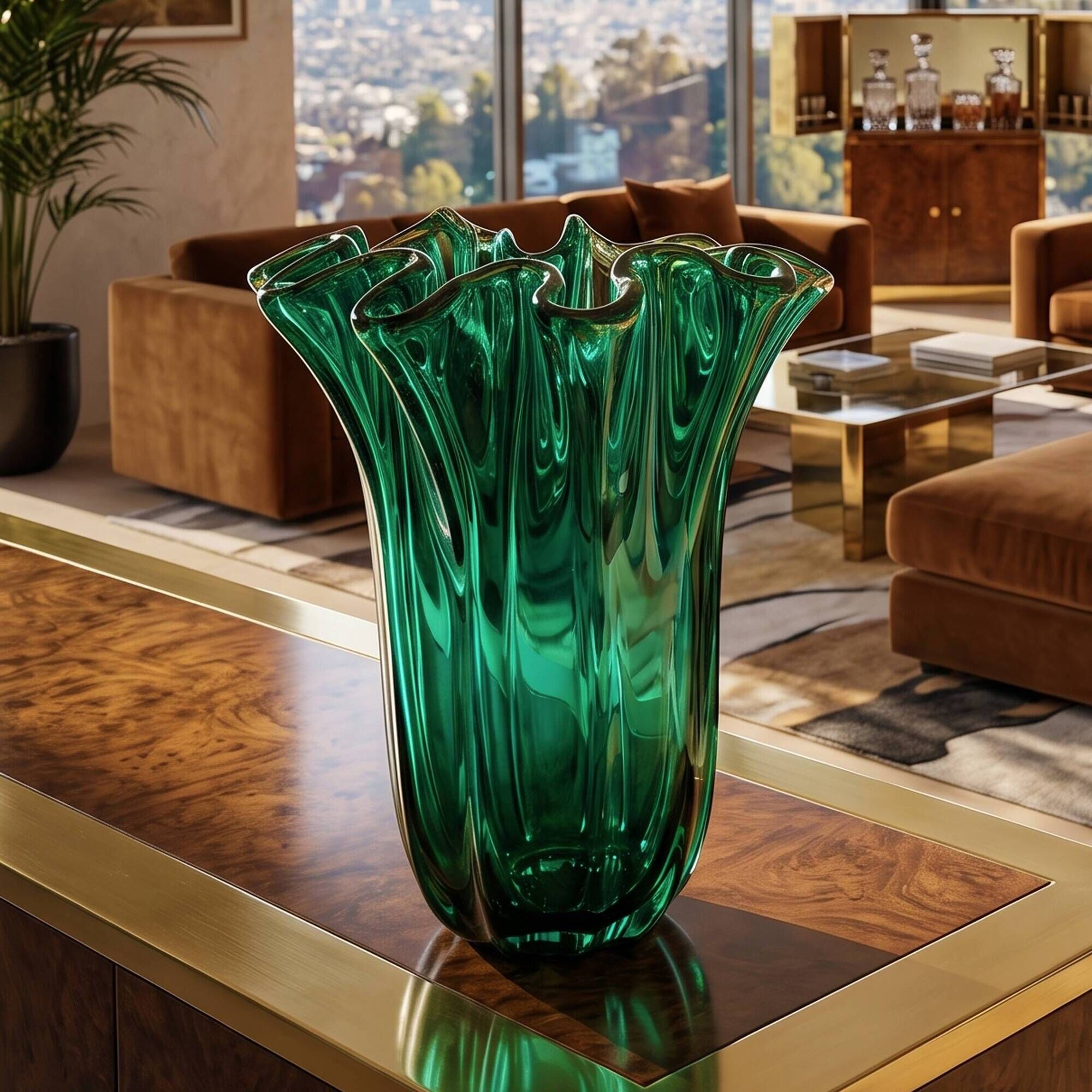 1970s Michielotto Emerald Green Fazzoletto Murano Glass Vase — Italian Vint