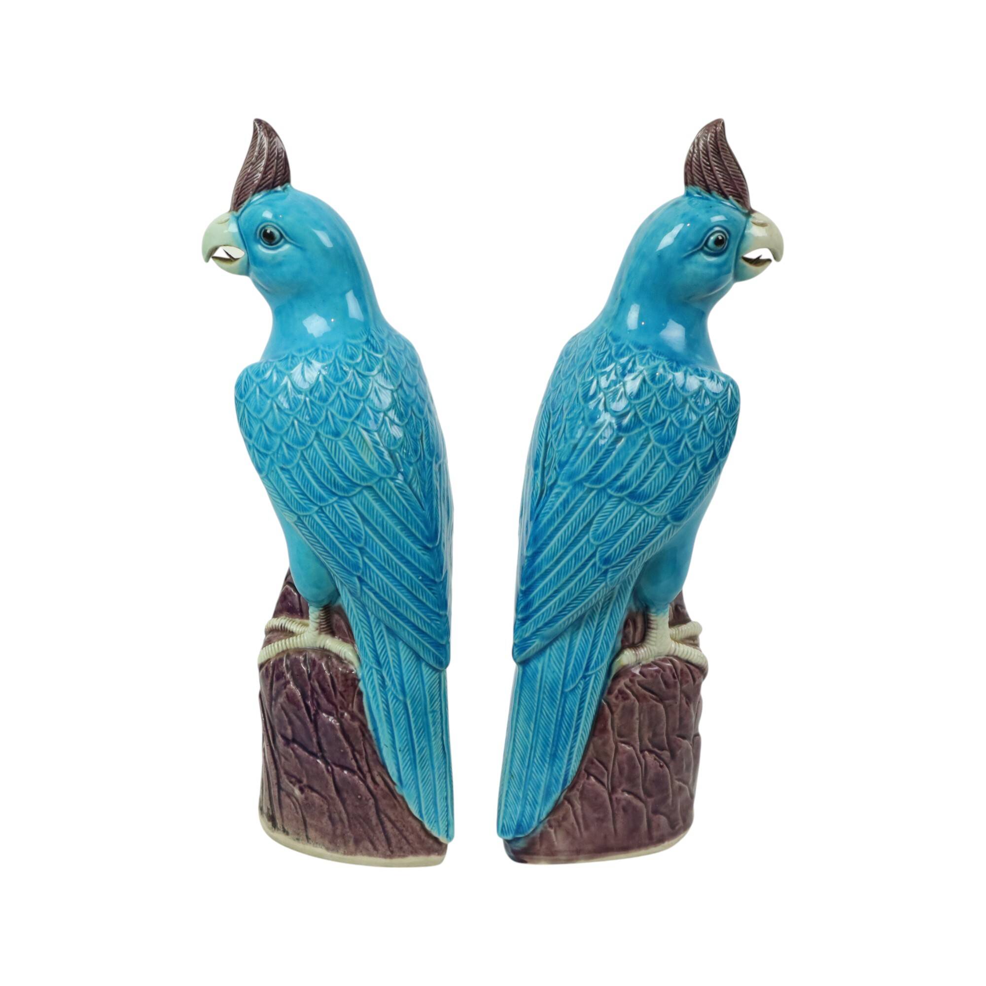 Pair of Turquoise Glazed Parrots Chinese Porcelain 30cm