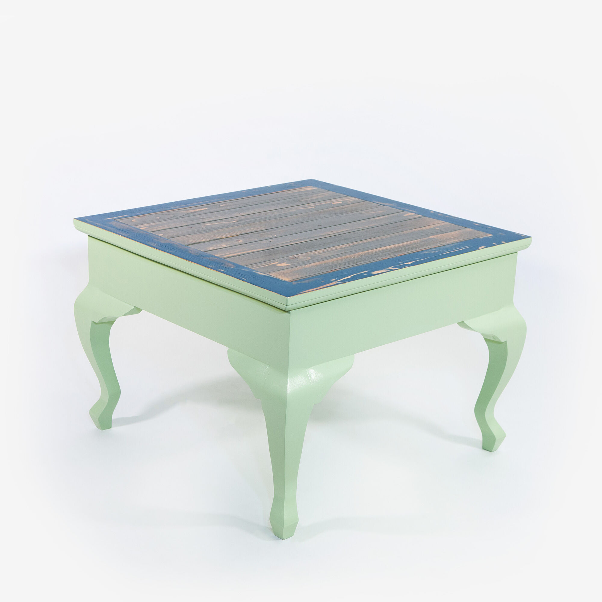 Square solid wood coffee table with curved legs