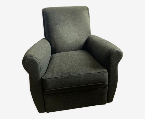 Club chair reupholstered green loden fabric