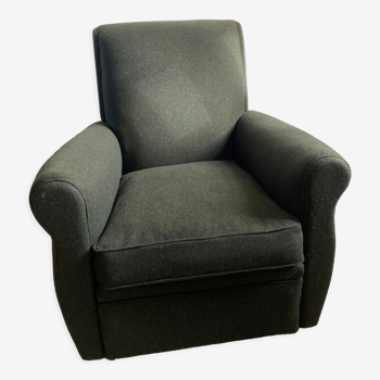 Fauteuil club retapissé tissu loden vert