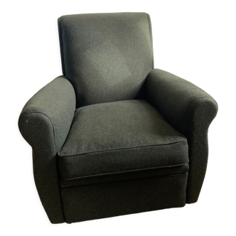 Fauteuil club retapissé tissu loden vert