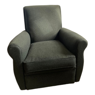 Club chair reupholstered green loden fabric