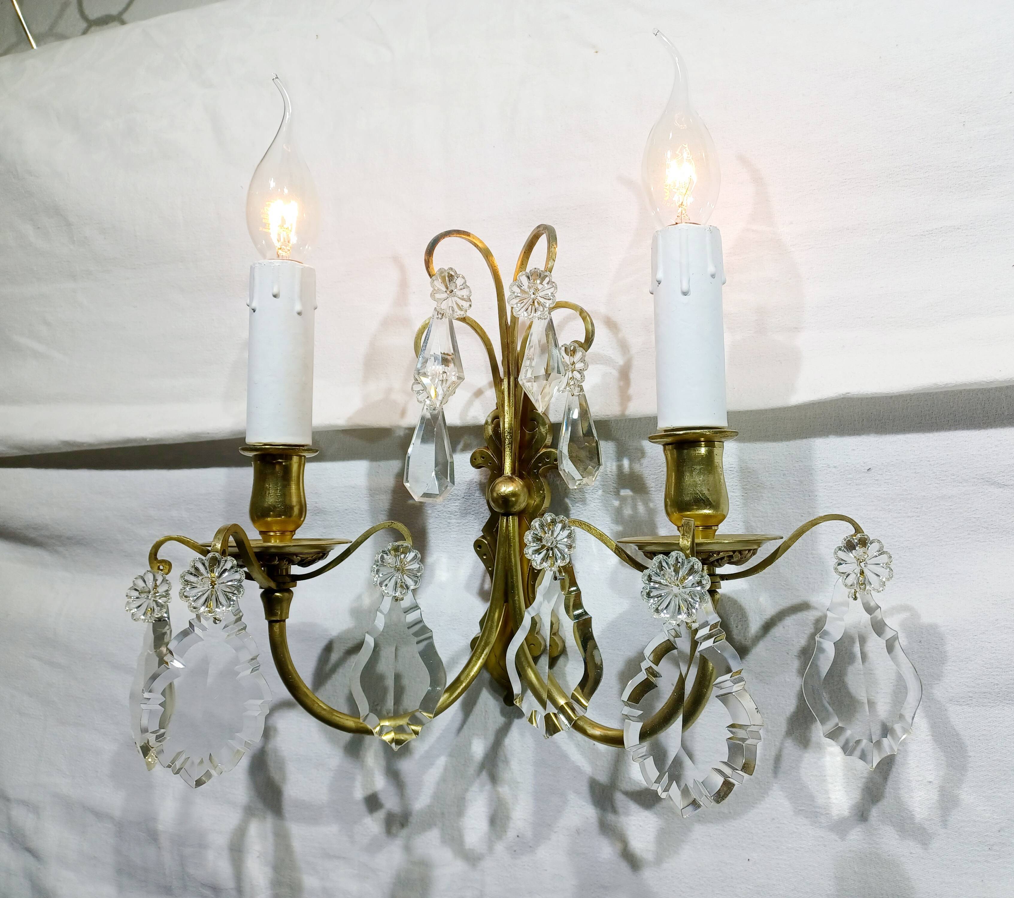 2-light bronze and crystal wall lamp