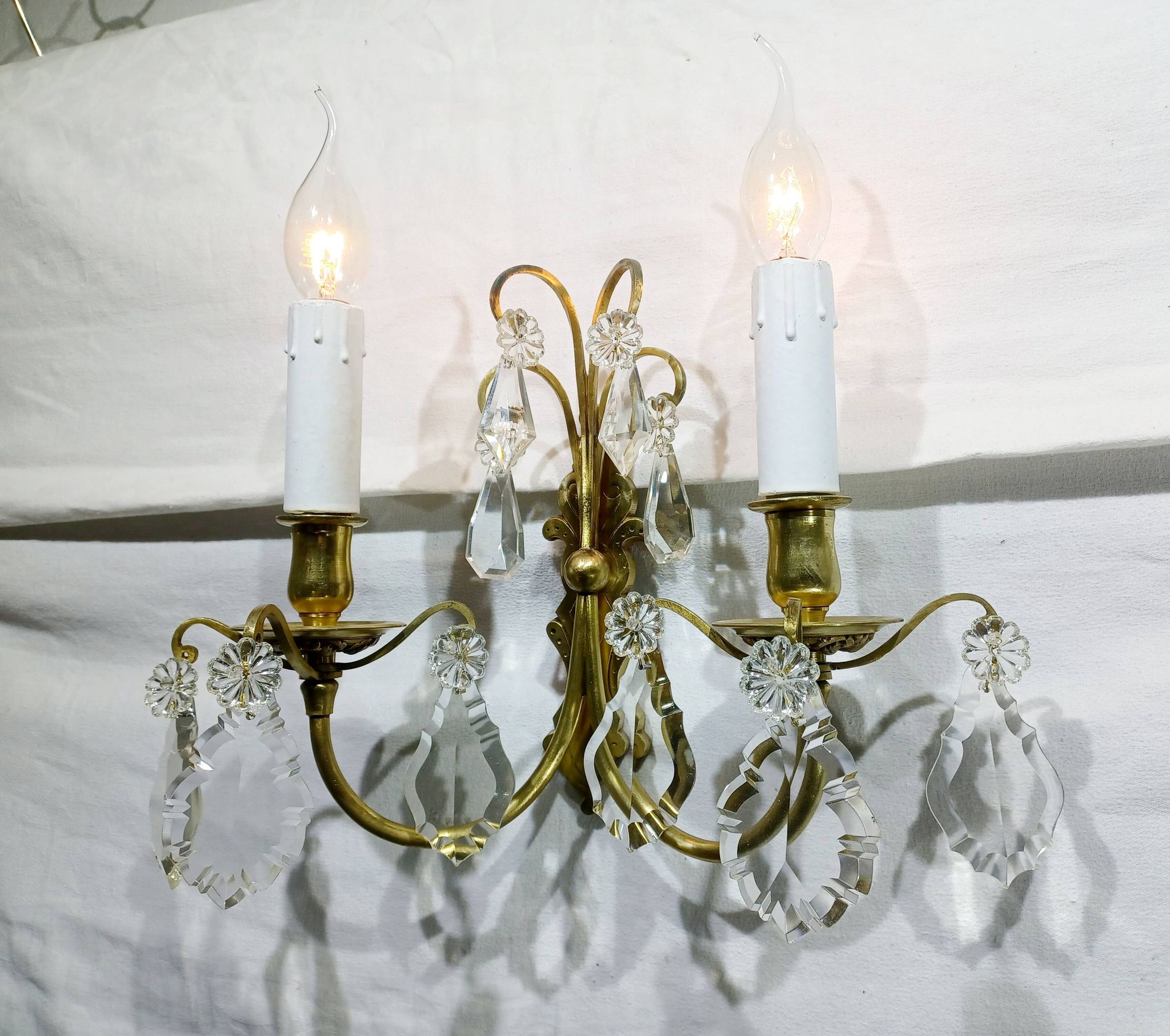 2-light bronze and crystal wall lamp