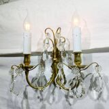 2-light bronze and crystal wall lamp