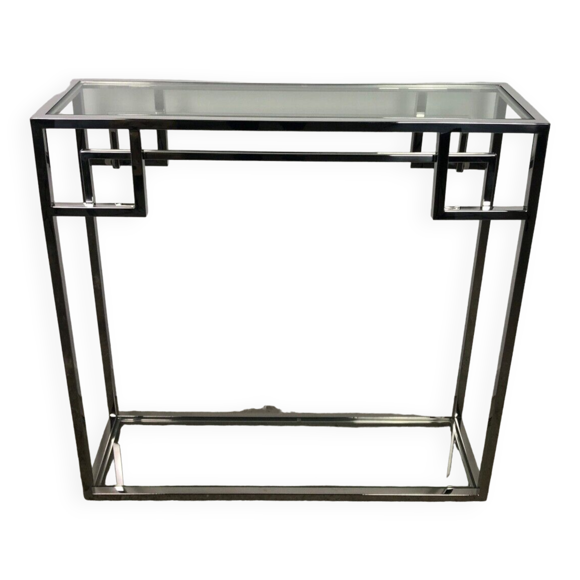 Art Deco style console in chromed metal with glass top