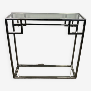 Art Deco style console in chromed metal with glass top