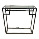 Art Deco style console in chromed metal with glass top