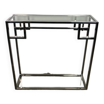 Art Deco style console in chromed metal with glass top