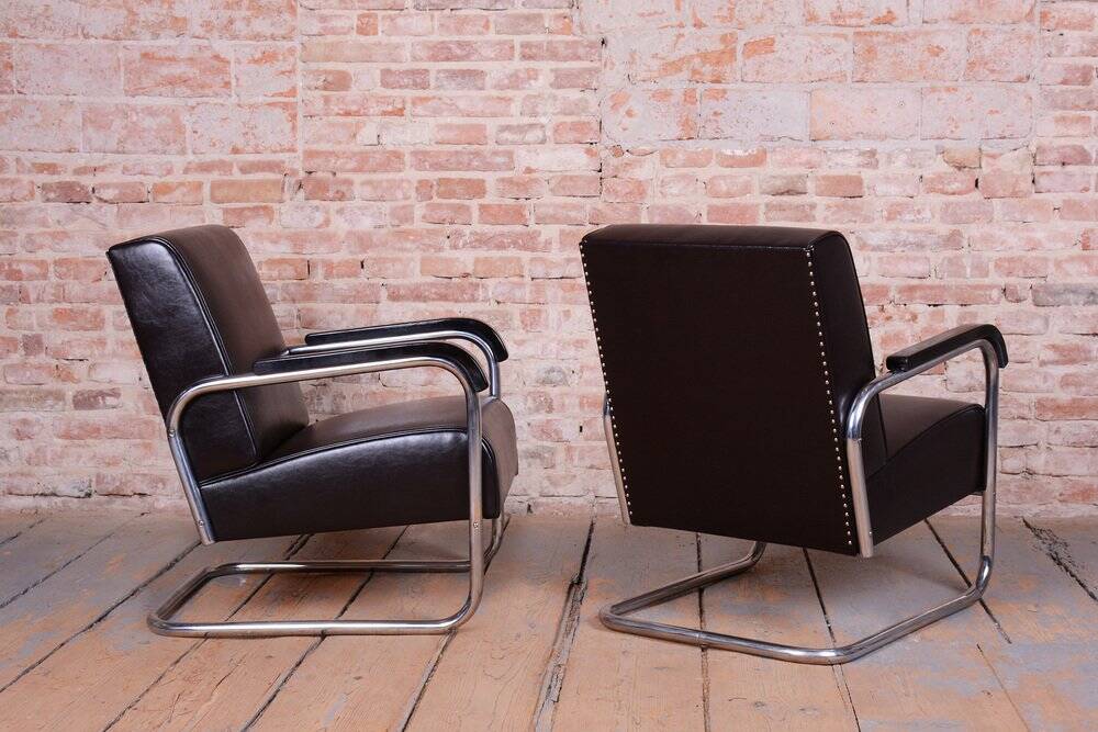 Bauhaus Armchair in Chrome and Leather from Hynek Gottwald, Czech, 1930s
