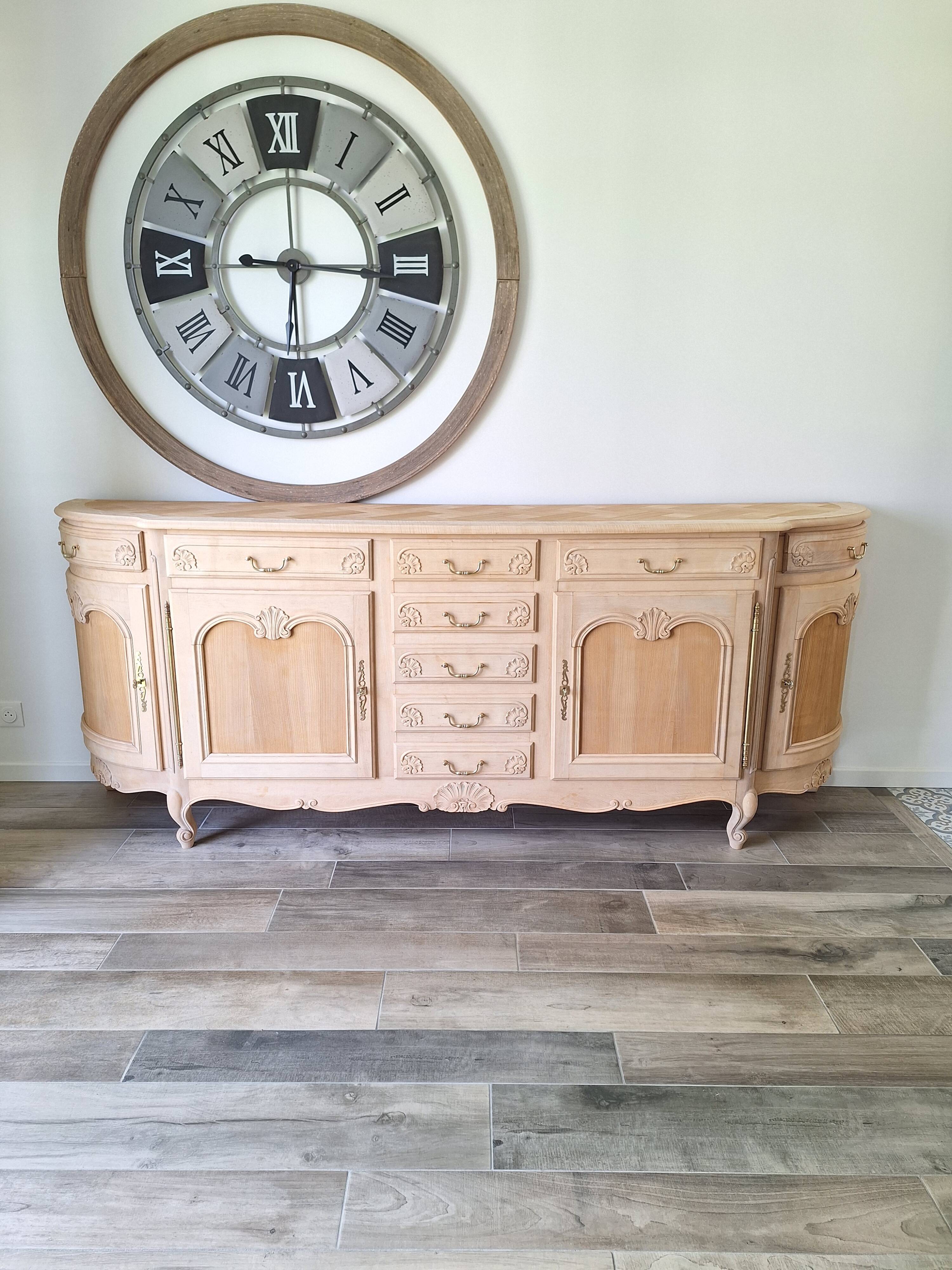 Low buffet in renovated solid cherry wood – Revisited Louis XV style – 250 cm
