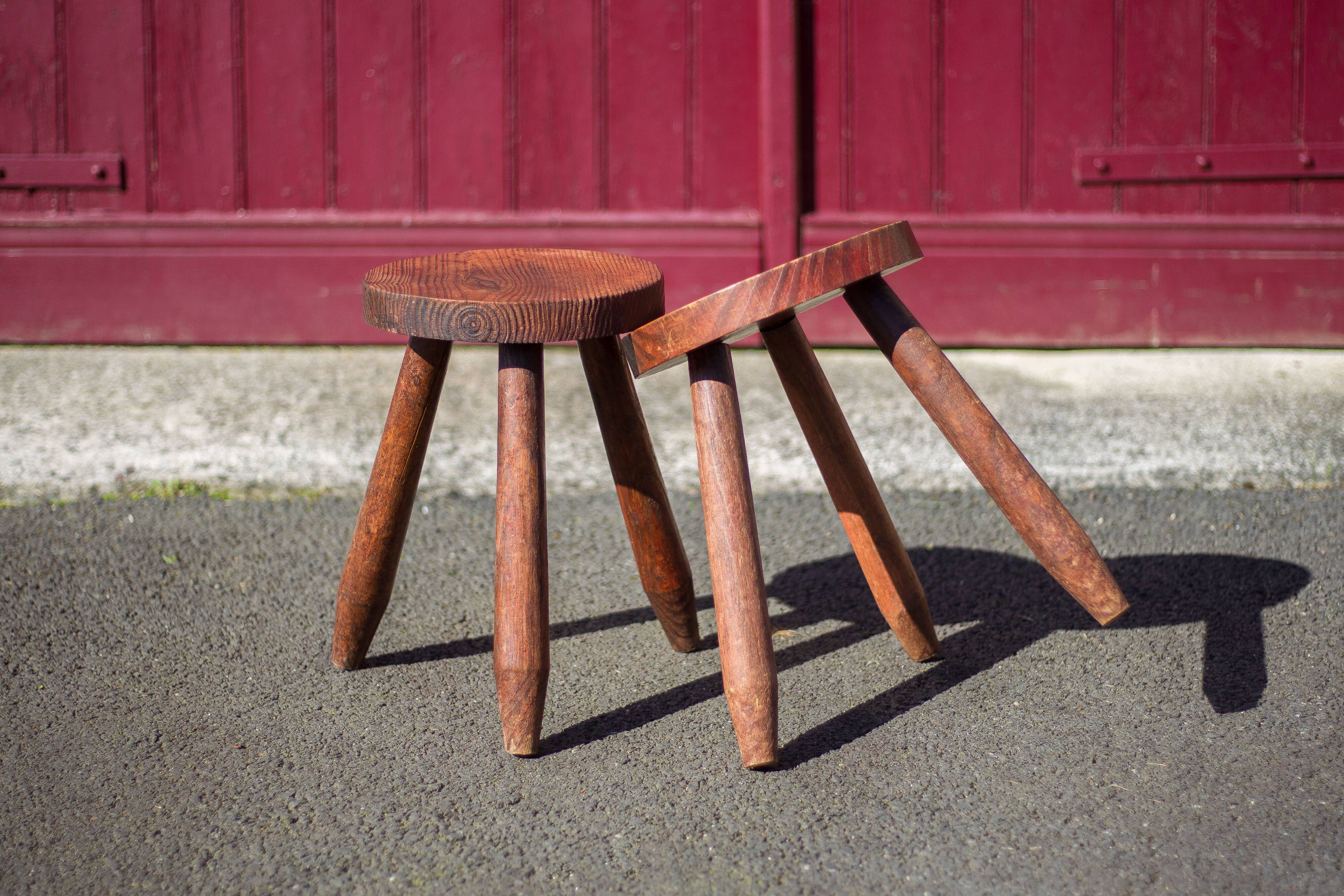 Pair of vintage stools, wooden stool, tripod stool, plant holder