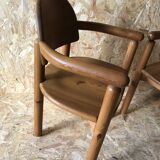 Pair of vintage brutalist armchairs in solid pine by Rainer Daumiller