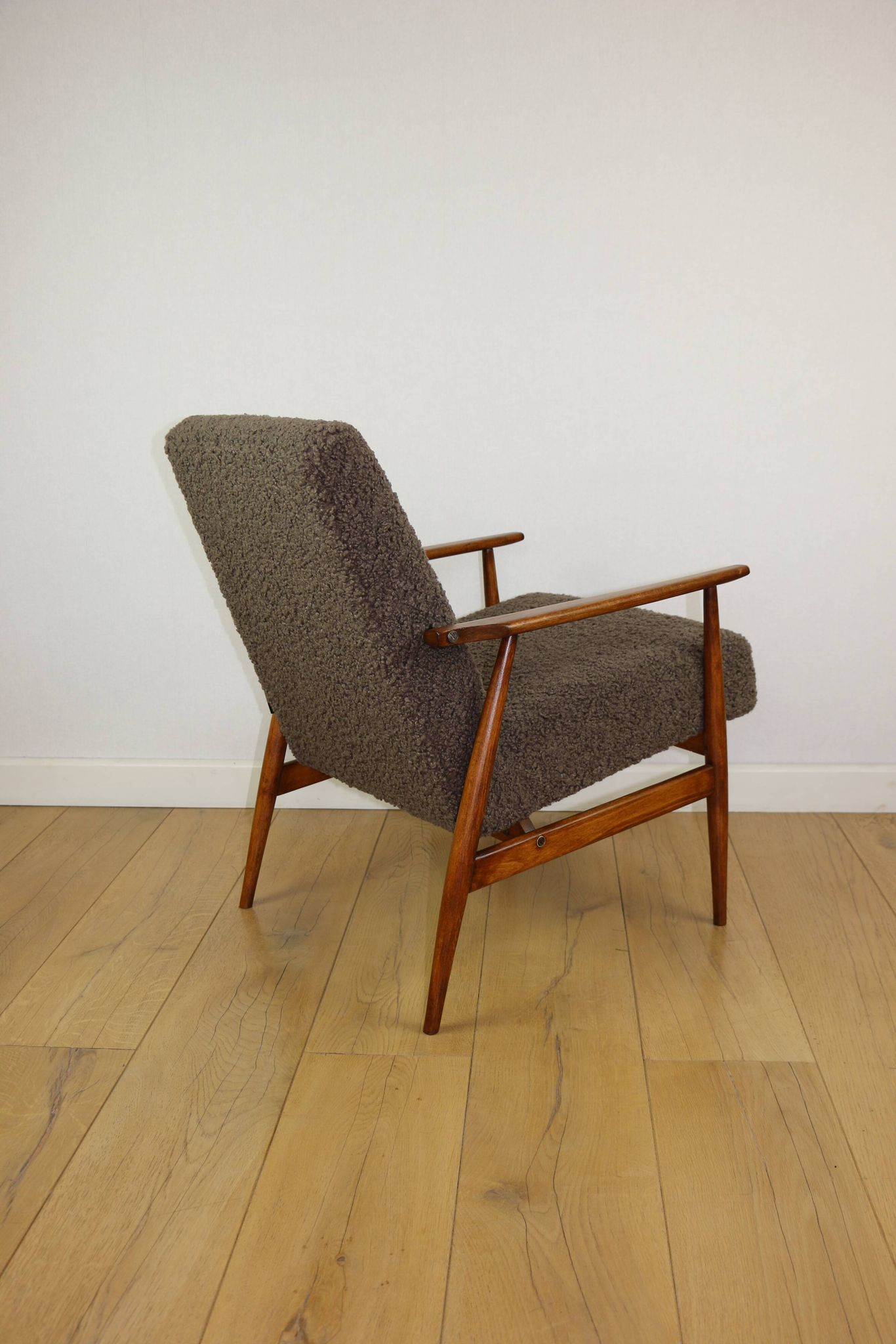 Armchair 'Lis', 1970s brown chocolate brown boucle design by Henryk Lis - 2 pieces available