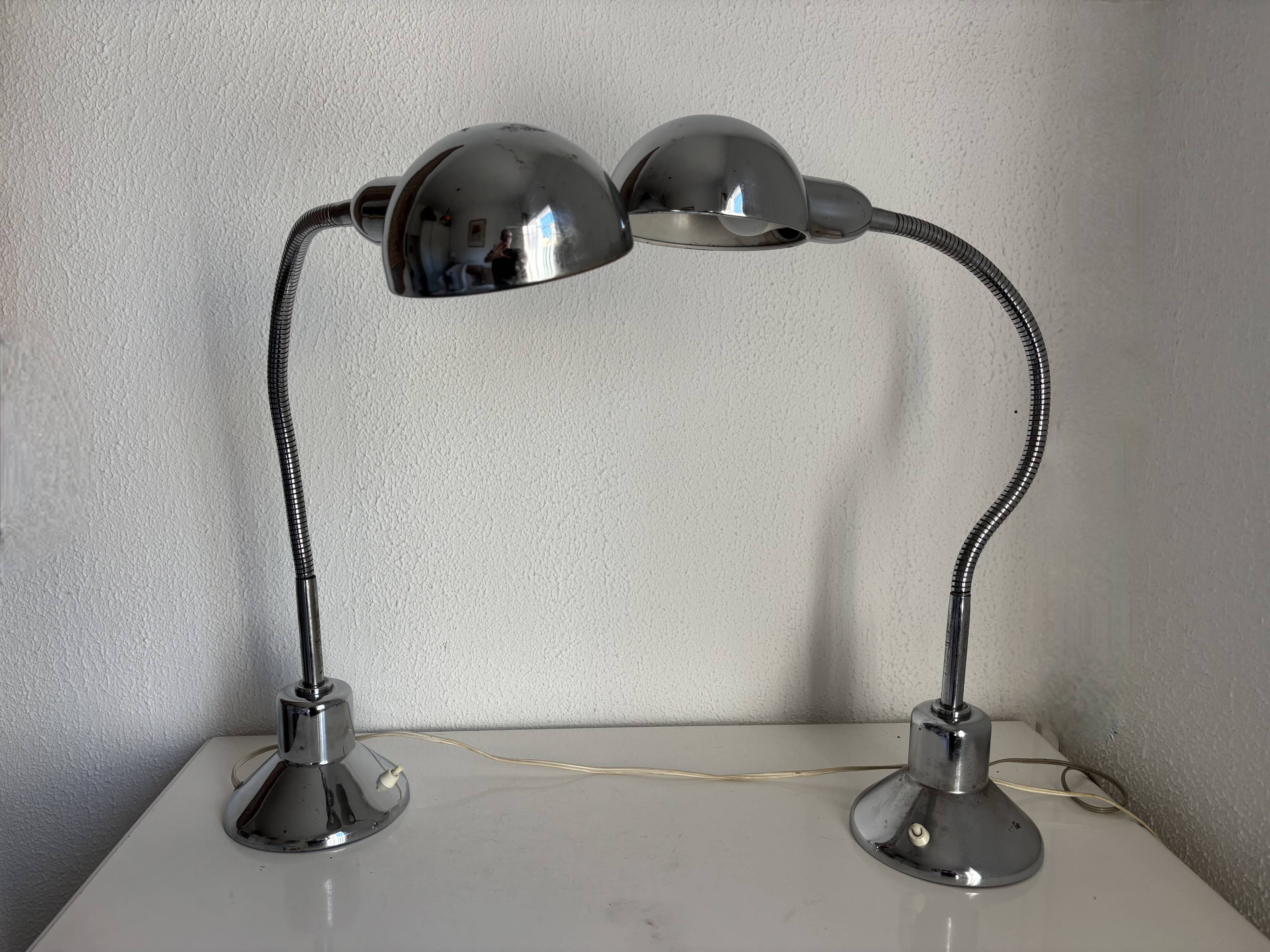 Paire lampes vintage 1940 de bureau jumo 210 chromée design - 50 cm