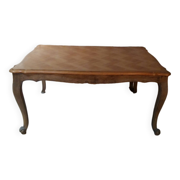 Table style louis xv en chêne et merisier