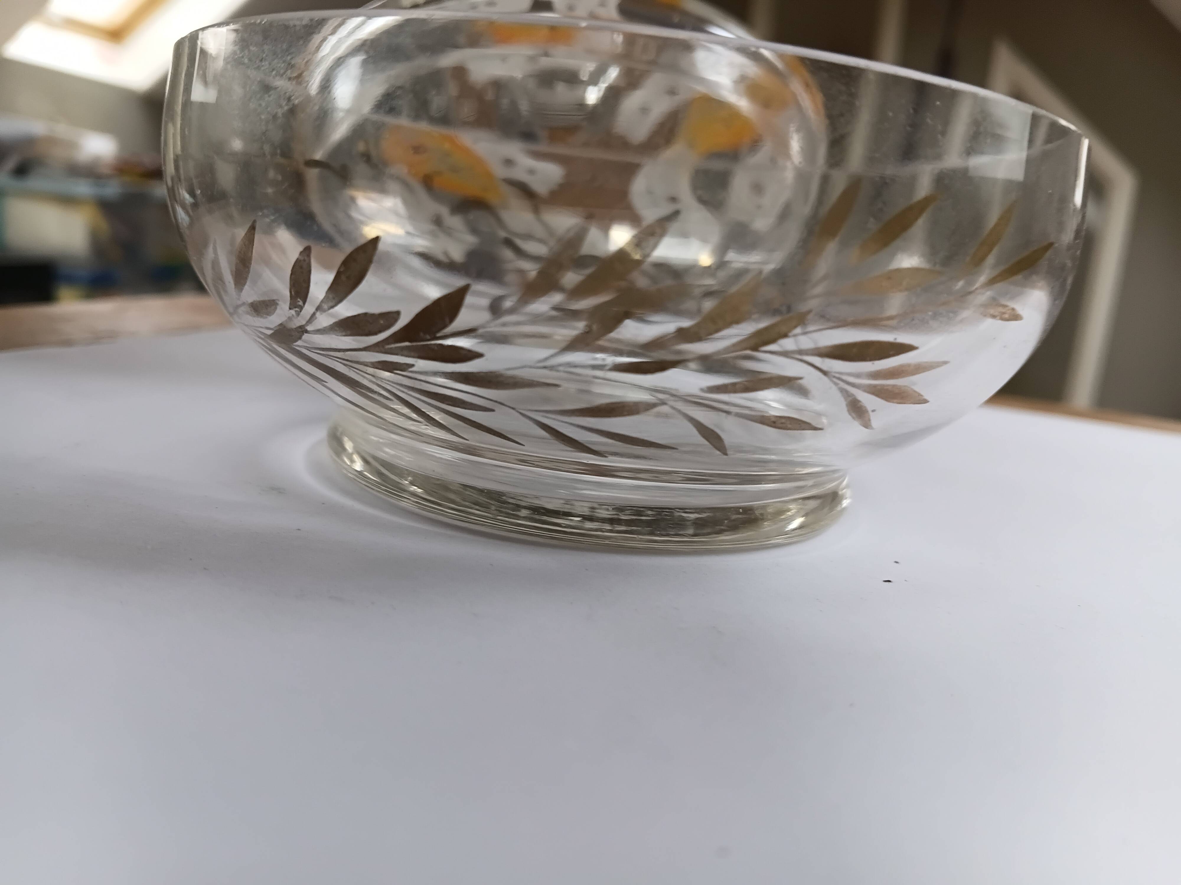 1930s Antique Bohemian Glass Bonbon Dish, Hand blown & painted, Art Deco