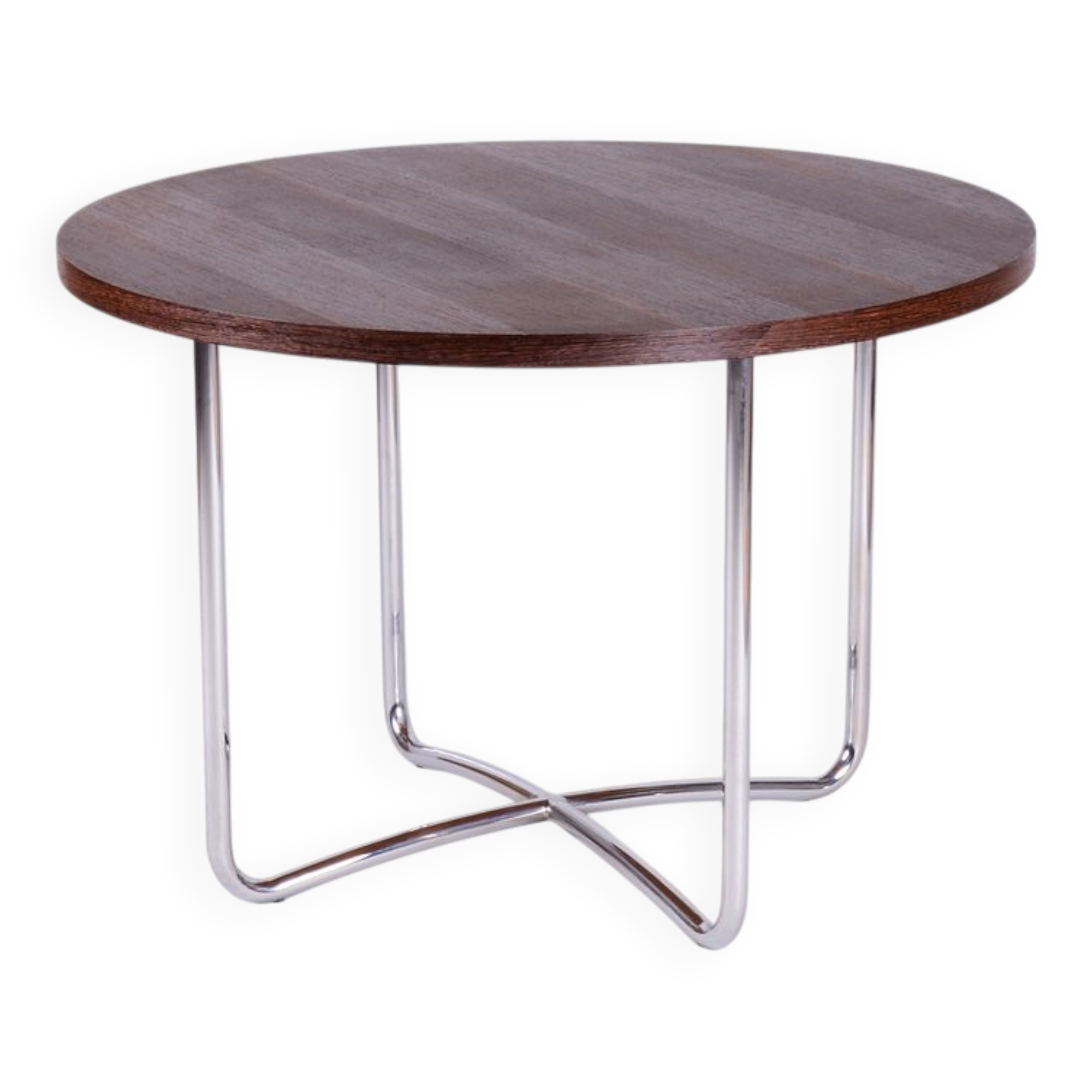 Bauhaus Round Coffee Table in Beech and Wenge, Czech, 1930s