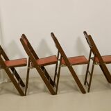 Set of 4 art deco folding chairs in cedar wood from the 1950s,