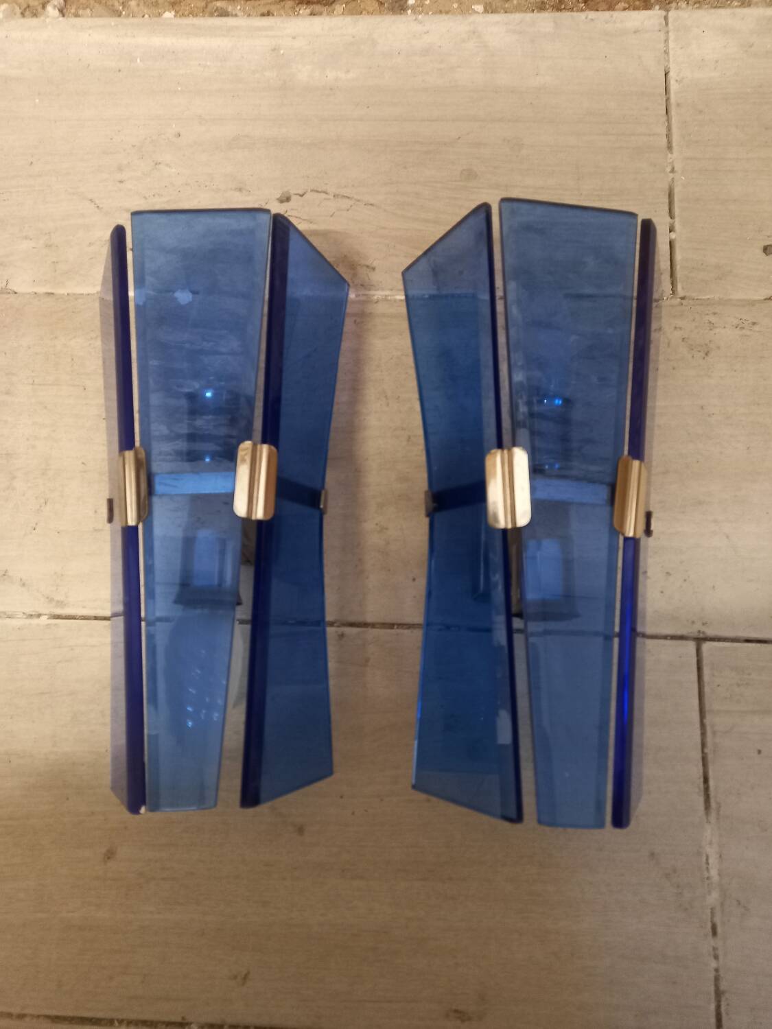 Pair of walllamps 70s blue glass