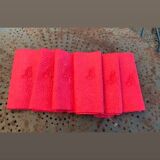 6 large cherry dyed damask cotton napkins, MB monogram, floral weave pattern