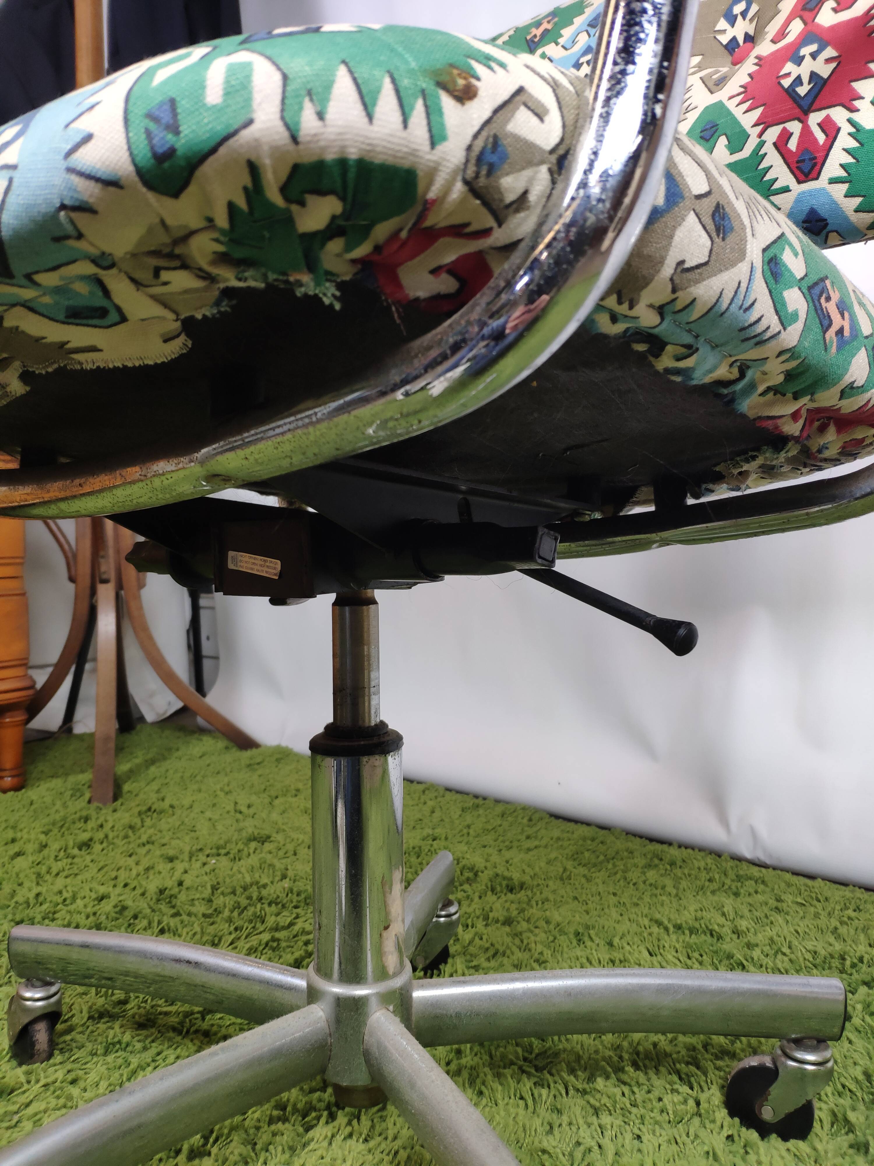 Vintage fabric desk and chrome stainless steel swivel on wheels