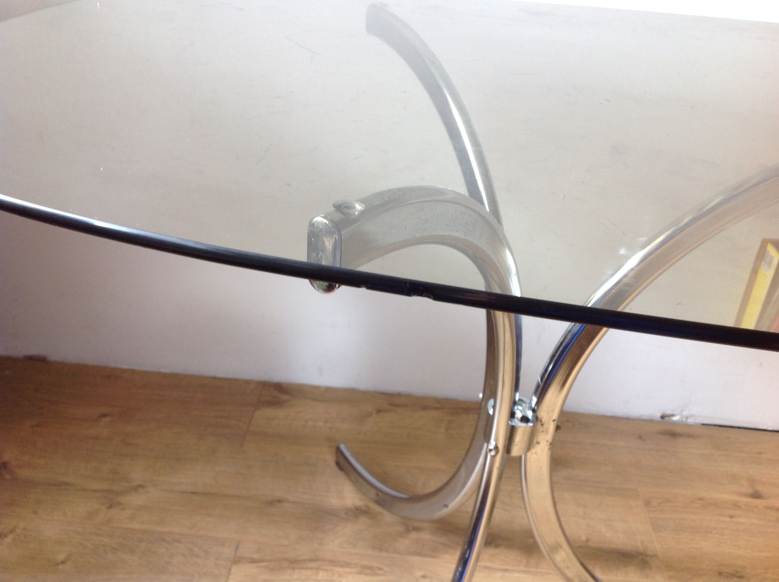 70s chrome table and glass top