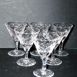 Series of 6 glasses with flared head in cut crystal